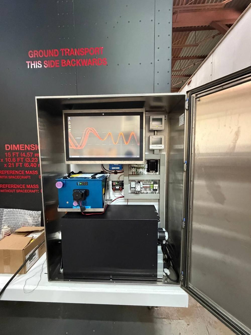 Custom industrial control cabinet with monitor and instrumentation